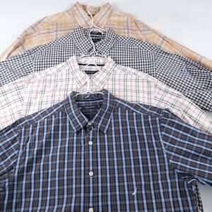 Men's LOT OF 4 Nautica Long Sleeve Button Shirts SIZE L Large Plaid